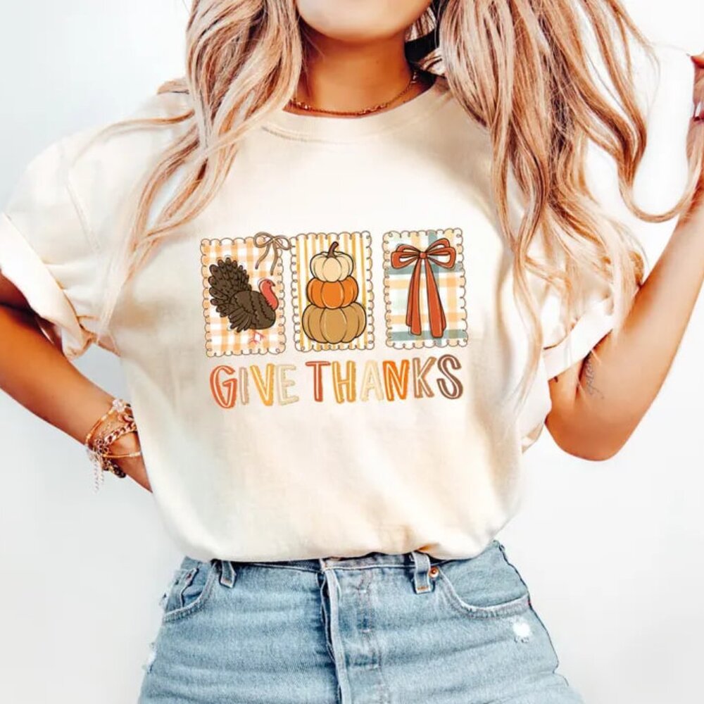 Give Thanks Shirt, Coquette Thanksgiving Tee, Thankful Tshirt